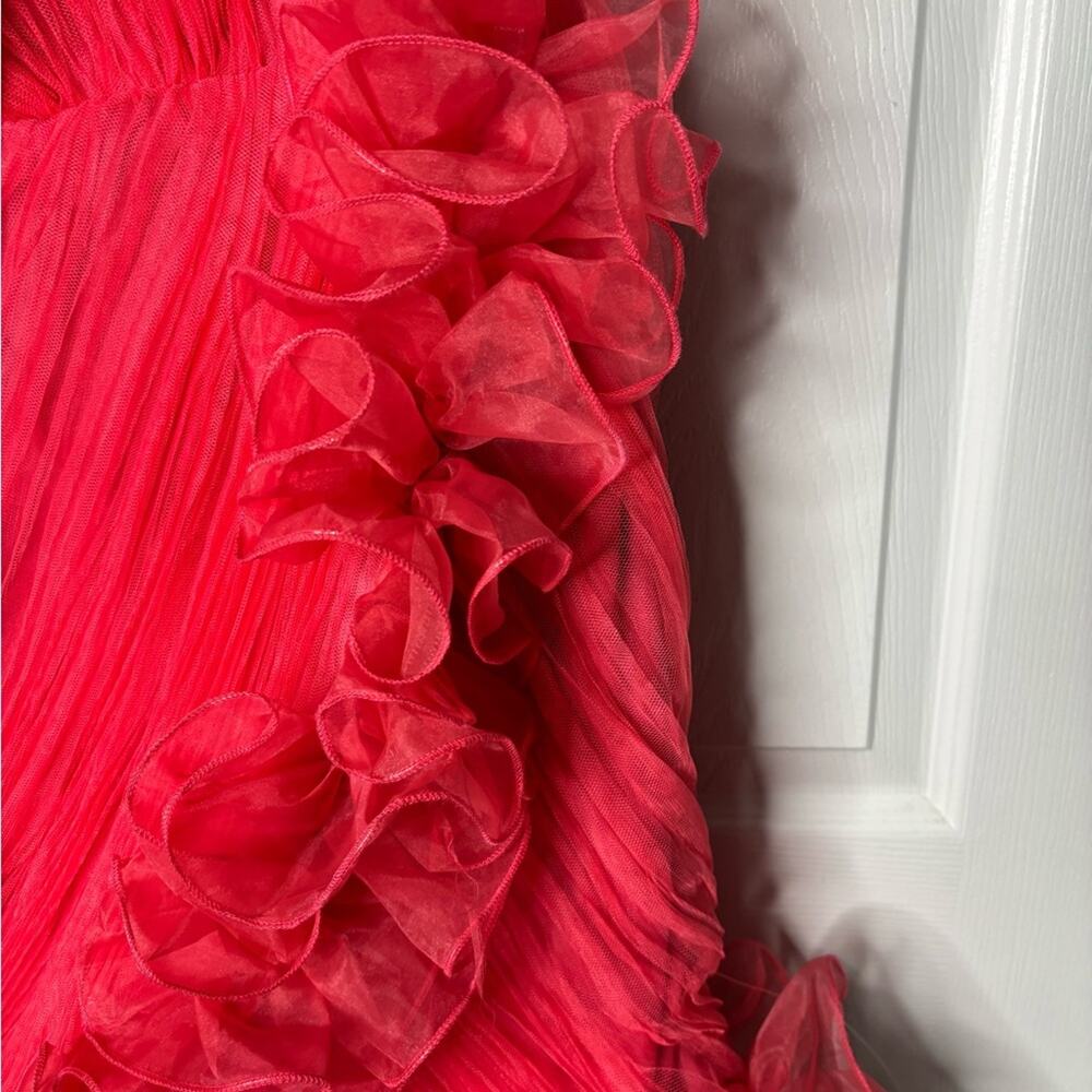 ASOS Pink Tulle Ruffle Strapless Mini Dress Zip Back Size 8 - Picture 4 of 7